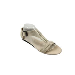 Donald J. Pliner Bravo Metallic Beige Gold T Strap Leather Sandals Sz 9 Preppy